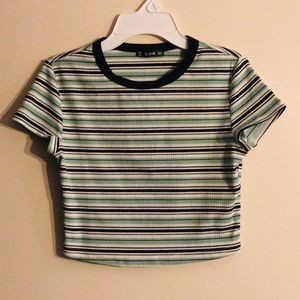 Black,Green,White Striped crop top from SHEIN NWOT